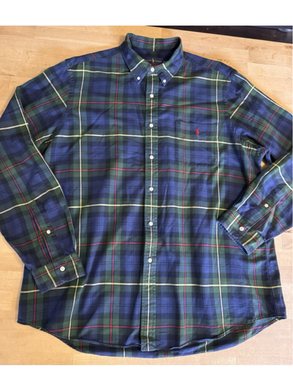Ralph Lauren Men Green Plaid Button Down Long Sleeve Shirt Sz XXL Cotton Classic